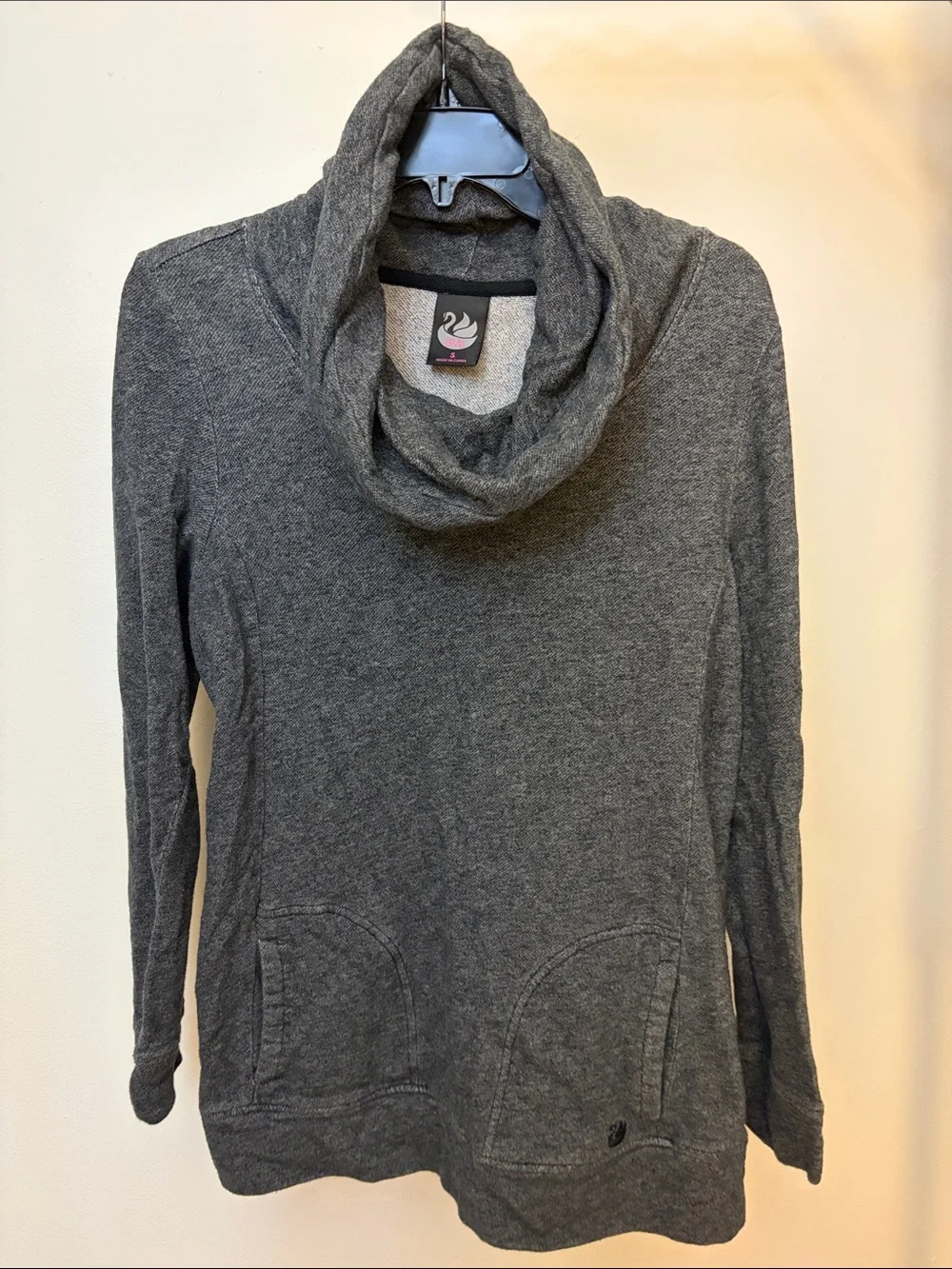 Gray Cowl Neck Women's Sweater with Front Pockets